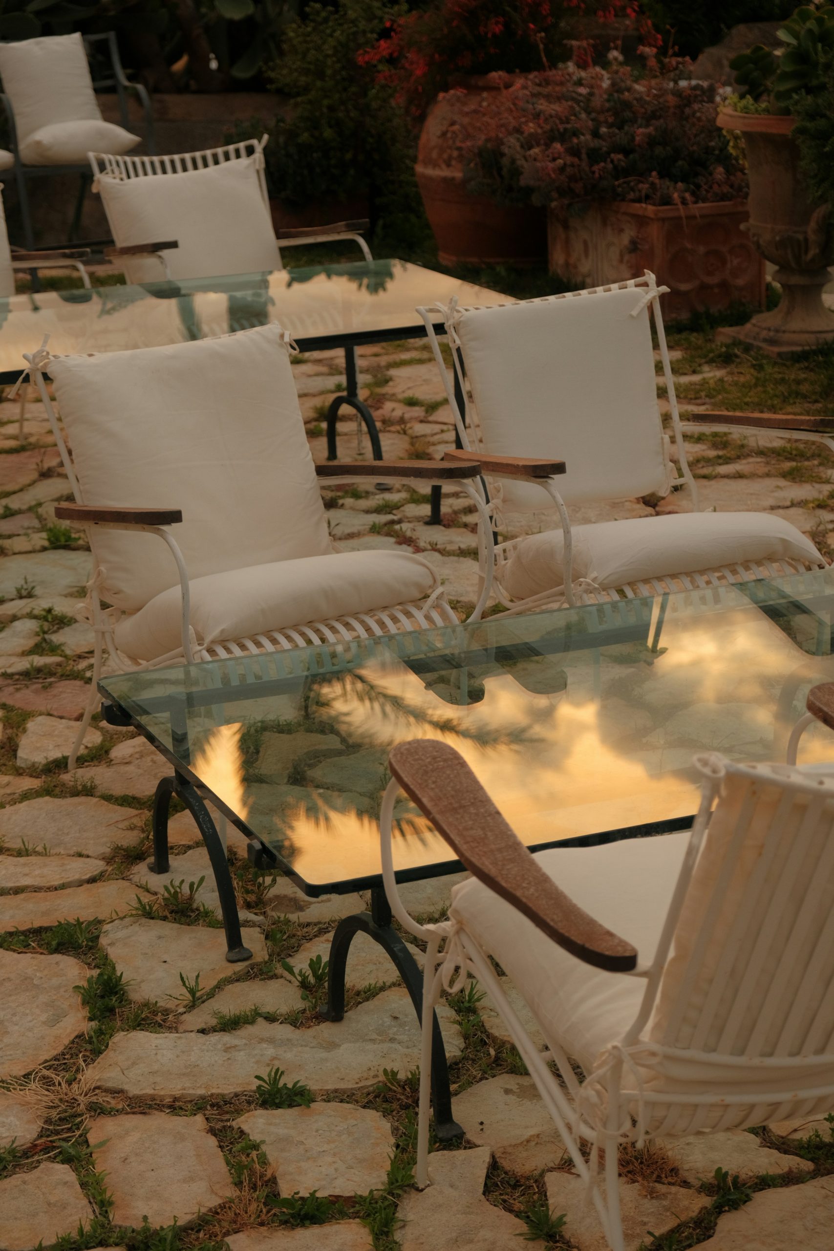 High-back wicker outdoor conversation set with thick cushions